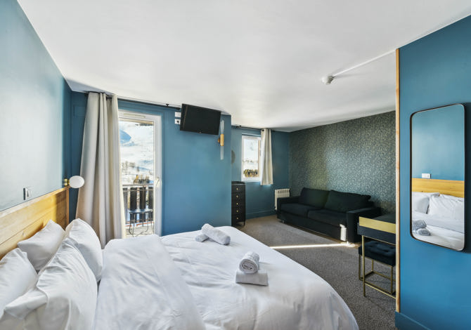 Chambre Evolutive Vue Glacier 4 Personnes met balkon en ontbijt - Hôtel Turan *** - Les Deux Alpes 1800