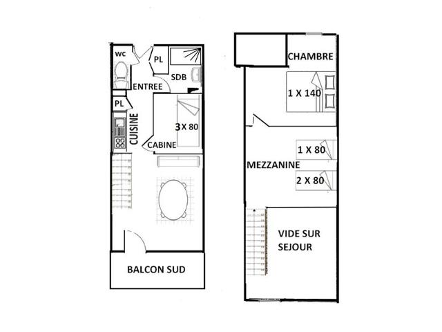 Duplex 35 m², orienté SUD - Les Saisies